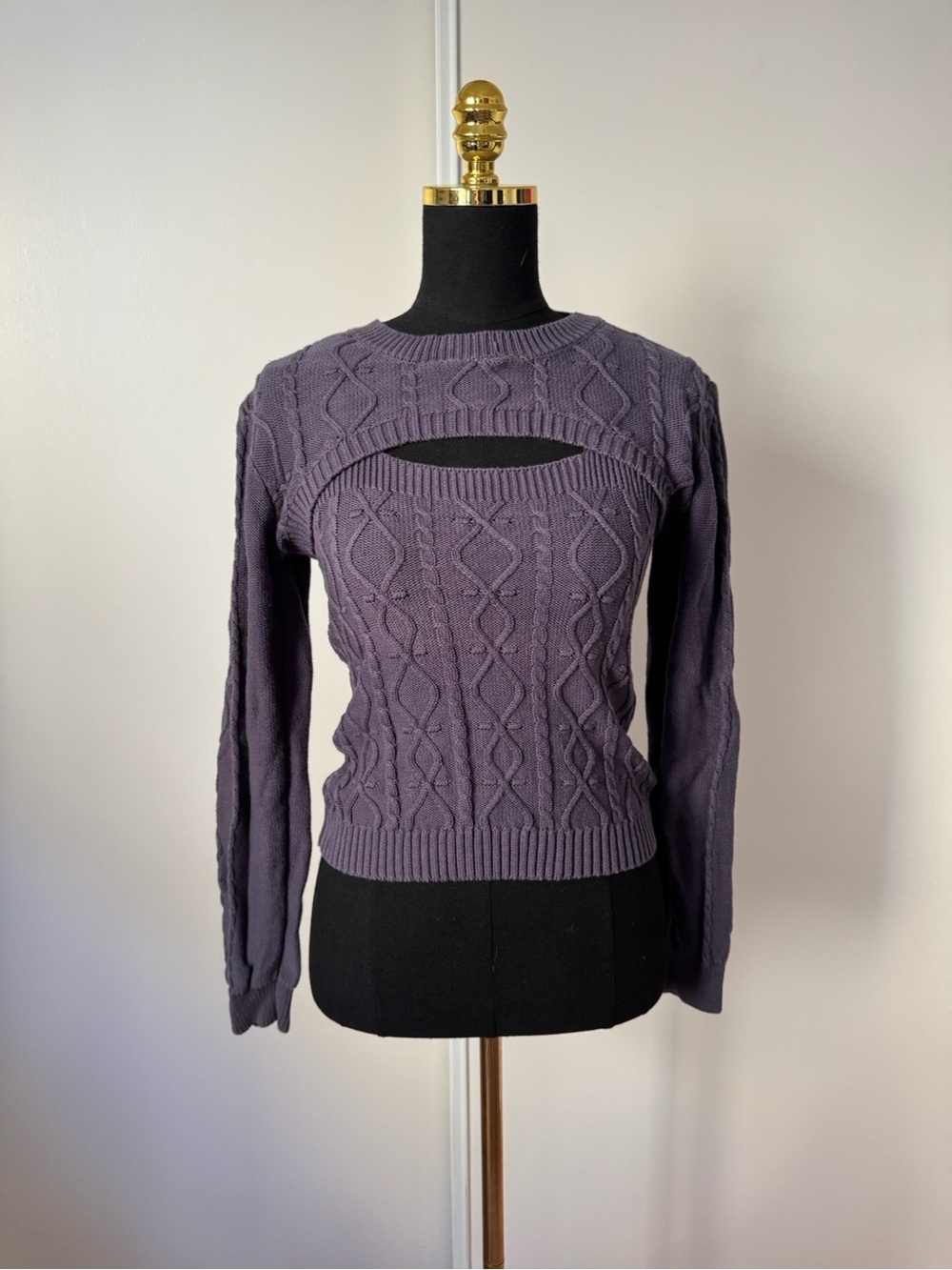 Fate Dusty Purple Cable Knit Cutout 2-Piece Sweater  Top and Shrug Size Medium